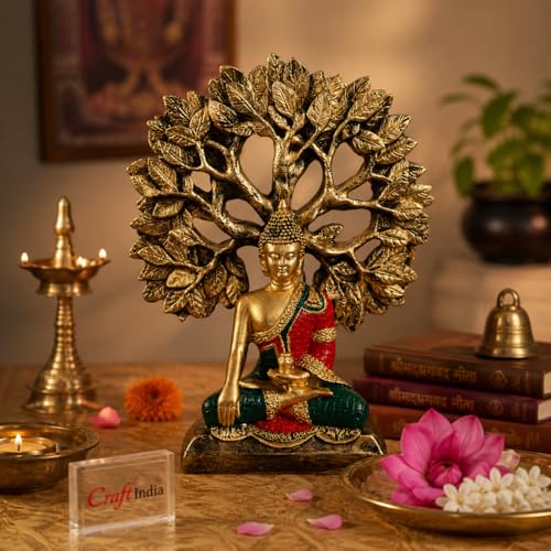 Image of eCraftIndia Buddha Idol for Home Decor Living Room | Gautam Buddha Statue Under the Bodhi-Tree | Showpiece Gift for Housewarming Birthday