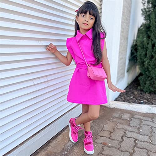 Little Medium Child Girls Summer Dress Sleeveless Solid Color Lapel Collar Waist Casual Dress Girl Sweatshirt2
