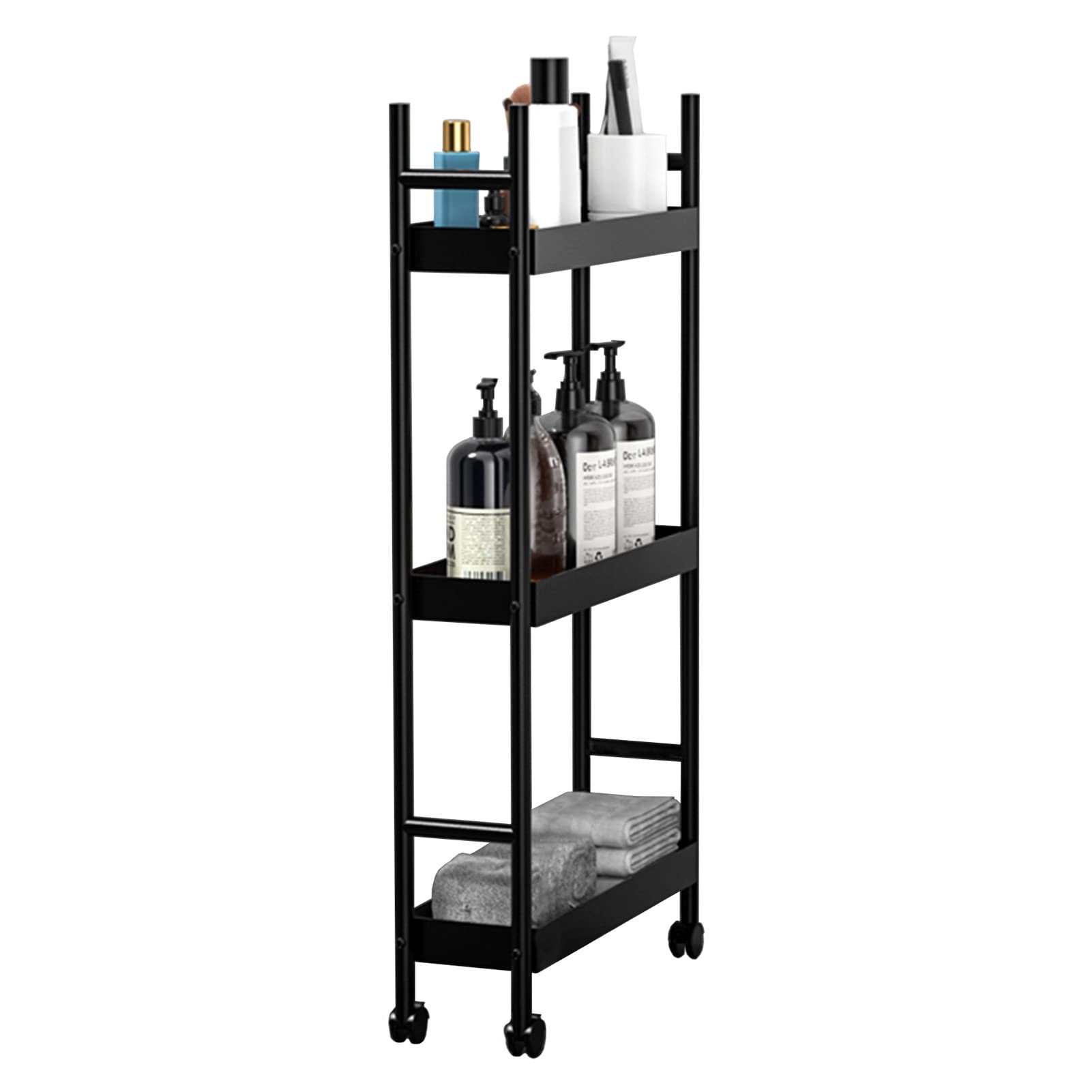 Carrello Cucina Bagno Carrellino Salvaspazio Carrello Portaoggetti Sottile Extra Alto Per Cucina Bagno, Carrello Di Stoccaggio A Rotelle Largo 12,5 Cm Con Ruote, Scaffali Stretti In Piedi Neri Carrell