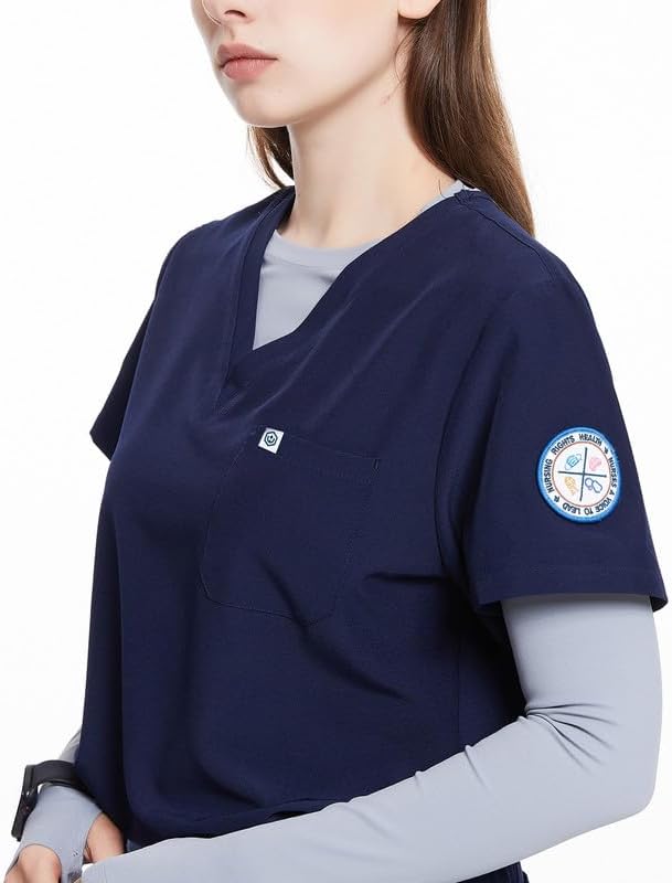 Uniforms World Scrubs for Women Set - Stretch Scrub Top & Pants with 8 Pockets, Yoga Waistband, Anti Wrinkle, Slim Fit - Image 5