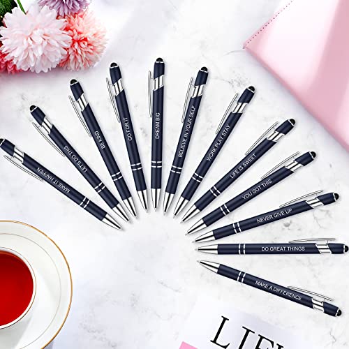 Zonon 12 Pieces Quotes Pen Inspirational Ballpoint Pen With Stylus Tip Motivational Messages Pen Metal Inspirational Pen Set Metal Black Ink Pens Stylus Pen (Motivational Style, Navy) #TOP3