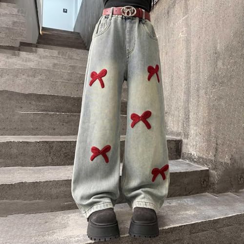 Teen Girls Baggy Jeans Bow Wide Leg High Waisted Denim Pants Cute Casual Streetwear Loose Palazzo Trousers for Kids2