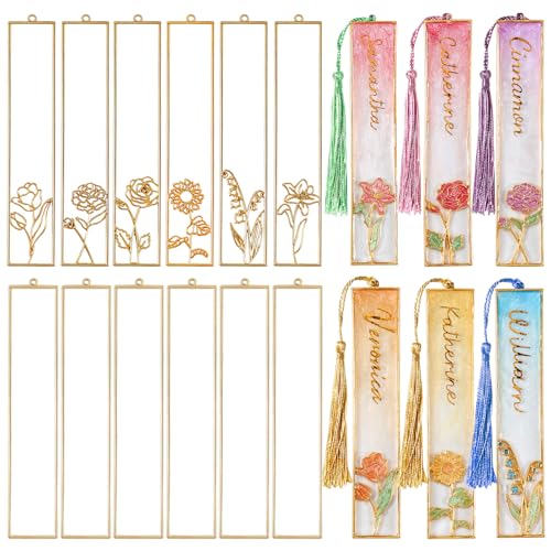 LETS RESIN 12pcs Bookmark Bezels for Resin with Tassels UV Resin Molds for DIY Bookmarks Metal Bookmark Bezels Bulk for Craft Supplies & Wind Chime Accessories (Tape Not Included)
