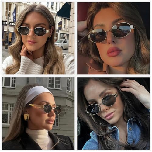 Retro Oval Sunglasses for Women Men Trendy Designer Sun Glasses Classic Metal Frame Shades 90s Gold Glasses3