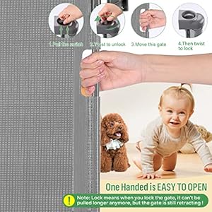 Retractable Baby Gate, Extra Wide Safety Kids or Pets Gate, 33” Tall, Extends to 71” Wide, Mesh Safety Dog Gate for Stairs, Indoor, Outdoor, Doorways, Hallways(33”x71”- Grey)