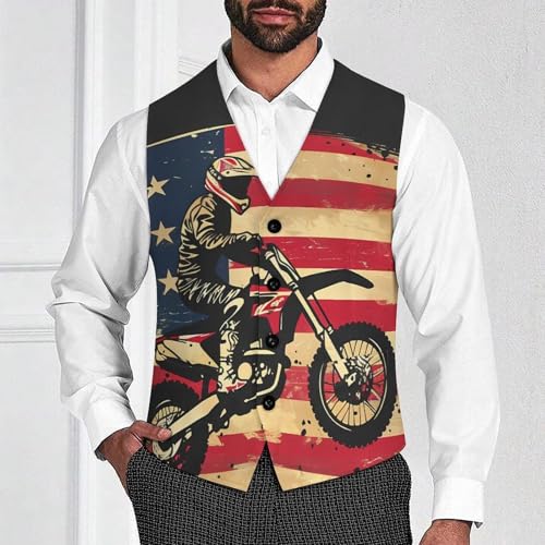 U.S Flag Motocross Dirt Bike Novelty Men's Suit Vest Funny Formal Dress Vests Business Waistcoat2