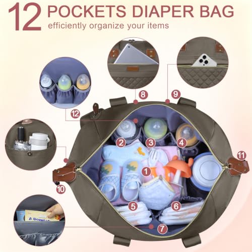Image of Pritent Diaper Bag - Baby Diaper Bag Waterproof Large Maternity Travel Baby Bag for Mom and Dad