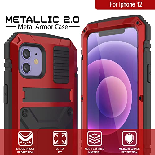 Punkcase For Iphone 12 Metal Case [2.0 Series] Heavy Duty Armor Cover | Full Body Aluminum & Tpu Design W/Built In Tempered Glass Screen Protector For Iphone 12 (2020) (6.1") [Red] #TOP1
