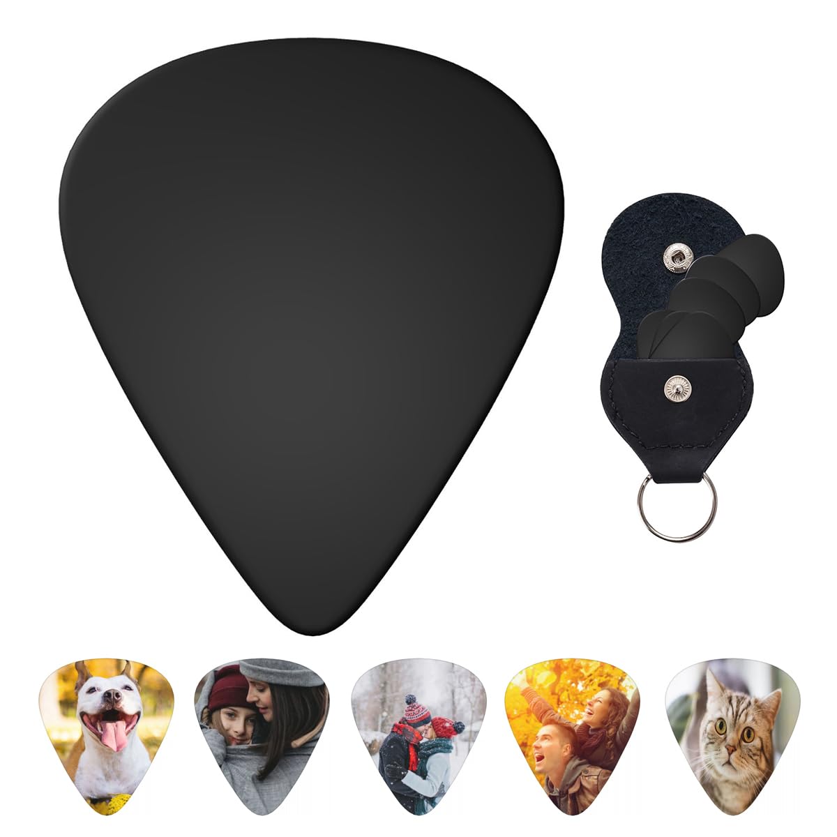GRAXILON 6-Pack Custom Guitar Picks with Case Personalized with Photo Text Logo Name for Men Women Friends Guitar Players Fathers Day Christmas Birthday Gift, 0.96mm Black
