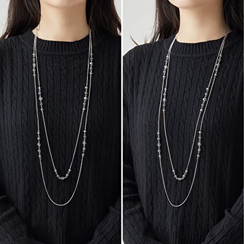 Noessla Long Silver Necklace for Women Bohemian Layered Statement Costume Long Necklaces for Women Fashion Jewelry Mothers Day Gifts4