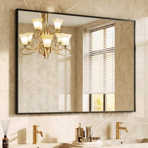 Image of NEWBULIG 30 inch x 40 inch Black Rectangle Bathroom Mirrors for Wall, Morden Wall Mirror with Metal Frame, Tempered Glass, Vanity Mirror for Over Sink, Entryway, Living Room, Anti-Rust