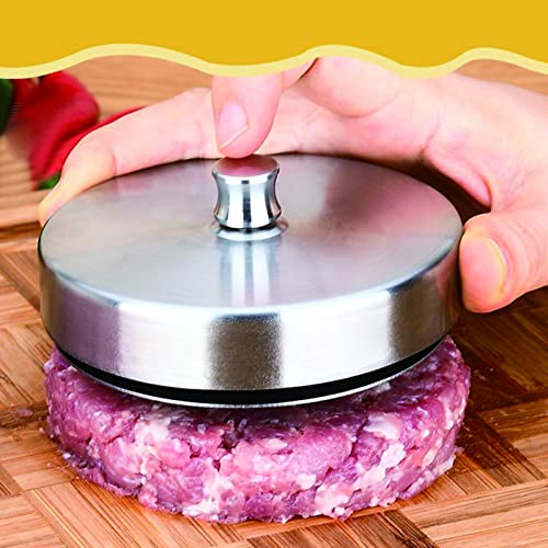 Hamburguesa Prensa Hamburguesa Hamburguesa Maker - Molde de acero inoxidable 304 de grado alimentario para hamburguesa Anillo para carne más allá de vegetariana pavo carne vegana, plata (L)