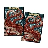 Sanibel, Florida, Octopus, Paper Mosaic (4x6 Birch Wood Postcards, 2-Pack Stationary, Rustic Home Wall Decor)