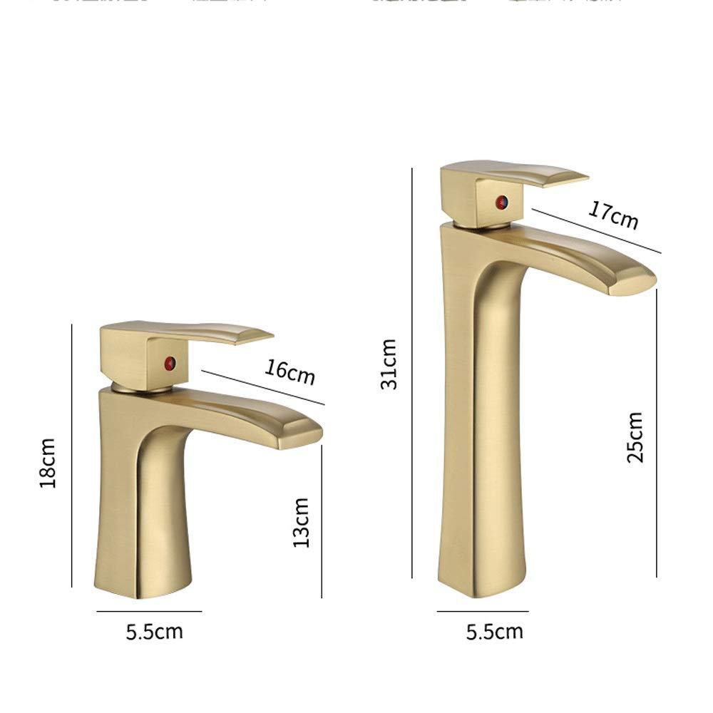 Heiß- und Kaltwasserhahn, nordisches gebürstetes Gold, einfacher Heller Luxus-Wasserhahn, Badezimmerschrank, Waschbecken, verdickte alle Bronze-Wasserhähne, Mischventil-Wasserhahn, Waschbecken,