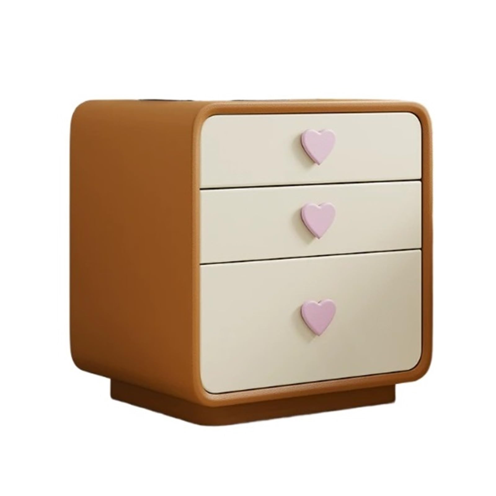 HLHLOP777 Nightstand Small nightstand with three drawers and heart shaped handles Bedroom Furniture(Orange,Small)