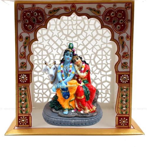 Image of KRAAFTIQUE Handmade Marble Radha Krishna with Cow Idol | Decorative Murti for Home Decor, Wedding, Anniversary, Housewarming, and Return Gift (18 CM)