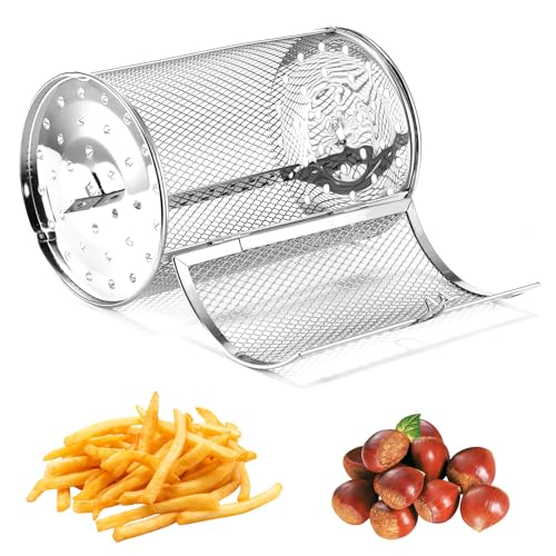 ALLOMN Tower Air Fryer Korb, Edelstahl-Turm-Rotisserie-Korb, 360° drehbarer Grillroaster, Trommelofen, runder Gestell, Käfig für Luftfritteuse, Backofen für Erdnüsse, Kaffee, Bohnen, Nüsse, Grill,
