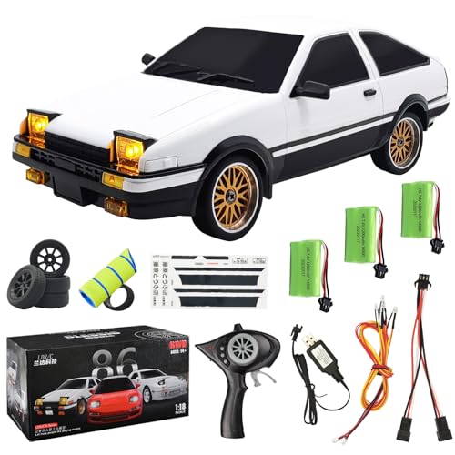 LEOSO LD1801 1/18 RC Car AE86 RC Drift Car Initial D with 3pcs Upgraded 1200mah Battery 2.4G 150 Brushed Motor Drift RC Car Full Proportional 10A ESC Drift Car RThree-Channel Remote Control Cars