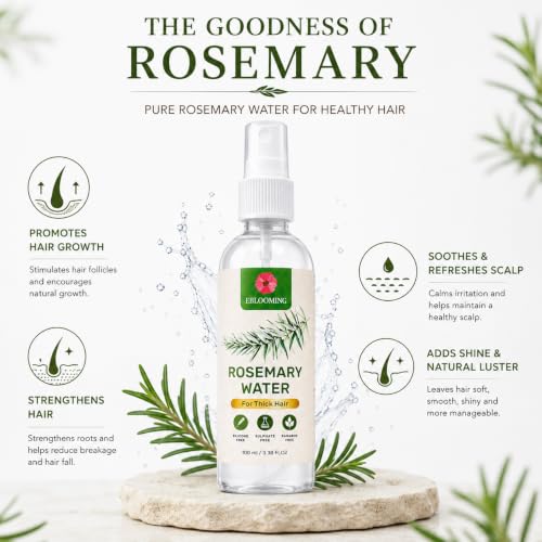 Image of Steam Distilled Rosemary Water Spray for Hair | Pure Rosemary Hair Mist | Alcohol Free, Sulphate Free & Paraben Free | Daily Leave-In Scalp Spray for Healthy Looking Hair | Men & Women | 100 ml