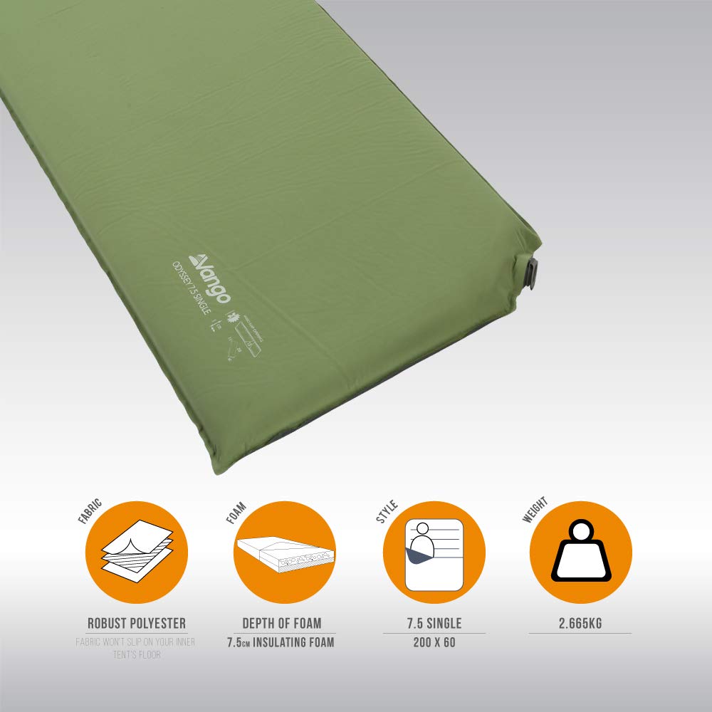 Vango Odyssey 7,5 pojedyncza samopompująca mata do spania, Epsom Green [Wyłącznie w Amazon]