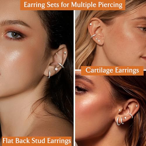 FASACCO Small Tiny Stud Flat Back Earring Hypoallergenic Gold Studs 14K Surgical Steel Earring Sets for Multiple Piercing Cartilage Hoop Earrings4
