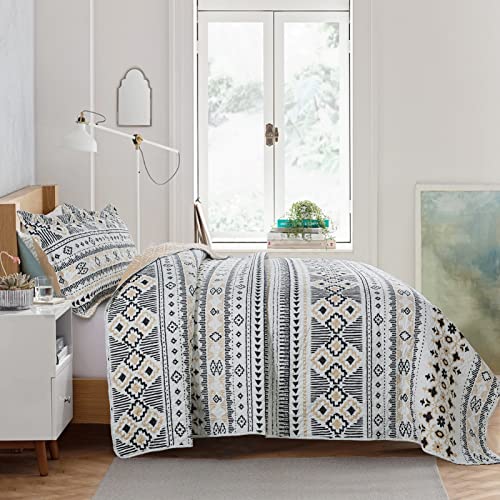 Vaputar King Size Quilt Bedding Set - 3 Pieces Boho King Bedspread, Stripe King Size Quilt Bedding Set, All-Season Lightweight Reversible Coverlet, Quilt King Size For Farmhouse Bedroom (Black/Beige) #TOP1