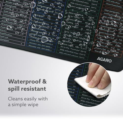 Image of AGARO Keyboard Shortcut Deskmat, Extra Large Desk Mouse Pad with Windows & Office Shortcuts, Anti-Slip Rubber Base, Smooth Fabric Surface, Waterproof, Durable & Ideal for Office, Home & Students