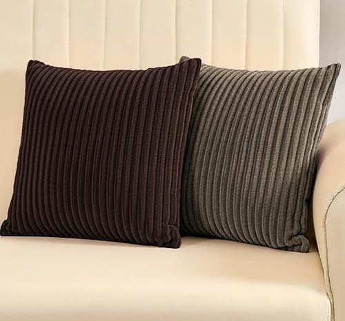 Image of Yellow Weaves Pencil-Stripe Fur Cushion Covers | Soft Polyester | Decorative Sofa & Throw Pillow Covers | 16x16 Inches, Pack of 2 (Multi 2)