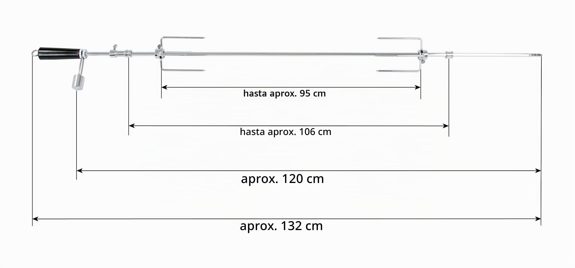 BBQ-Toro Asador Eléctrico Giratorio para Barbacoa I Juego con Brocheta de 120 cm cm I 2 Agujas para Carne y Motor 220V-240V en Acero Inoxidable