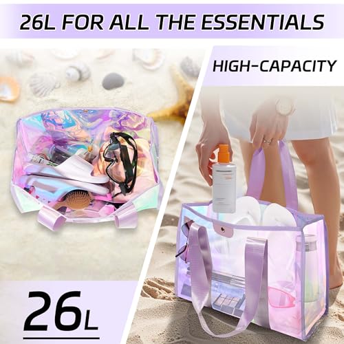 2PCS 26L Beach Bag Set - a Beach Tote Bag with Snap & a Clear Tote Bag with Zipper4