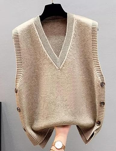 Womens Knit Sweater Vest Side Button Down Pullover Sleeveless V Neck Knit Sweater Vest3