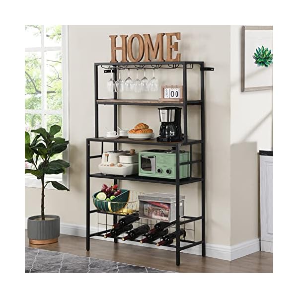 Wine Bakers Rack, Freestanding Wine Rack With Glass Holder