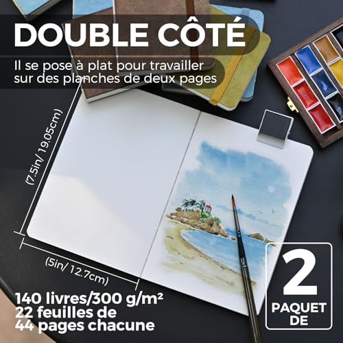 Journal aquarelle en coton Funto avec carnet à dessin couverture bleue - 2