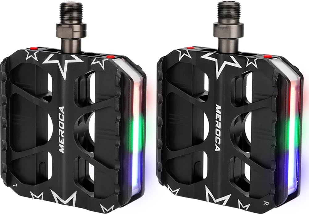 Monkey Home Smart Bike Pedals with LED Lights, Auto On-Off, 3 Colours, 7 Modes, USB Rechargeable, Waterproof, Flat Aluminium with 9/16in Steel Spindle, for e-Bike, City, Commuter, Hybrid, Road