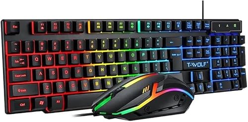 Gaming Keyboard and Mouse Set, RGB Backlit, USB Wired, Full-Size Layout TF-200