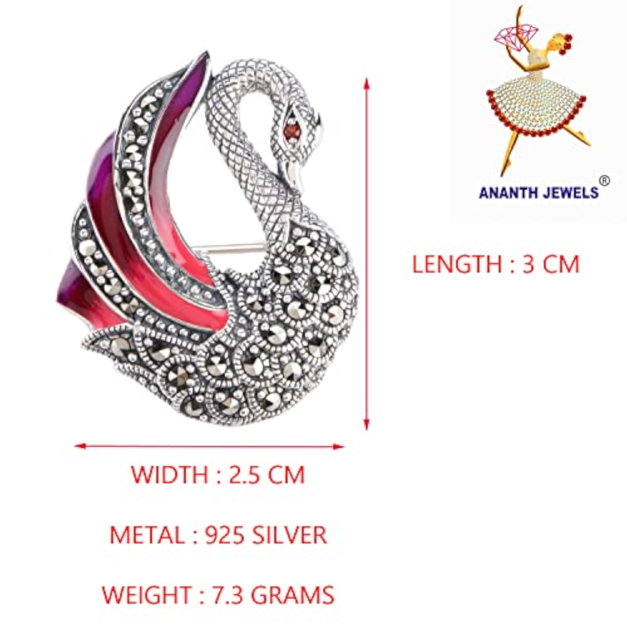925 Silver Marcasite Brooch Cum Pendant for Women