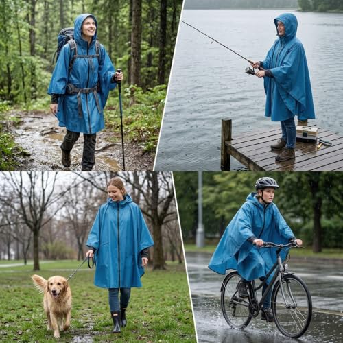 Image of salamra Rain Poncho Jacket - Hooded Waterproof Raincoat with Pocket for Women Men Adults