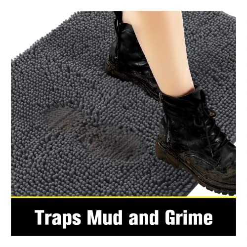 YOOTUKL Saugfähige Chenille Fußmatte für den, rutschfeste Badematte, schlammiger Hund, waschbare Matte, schnell trocknende 50x80cm Grau