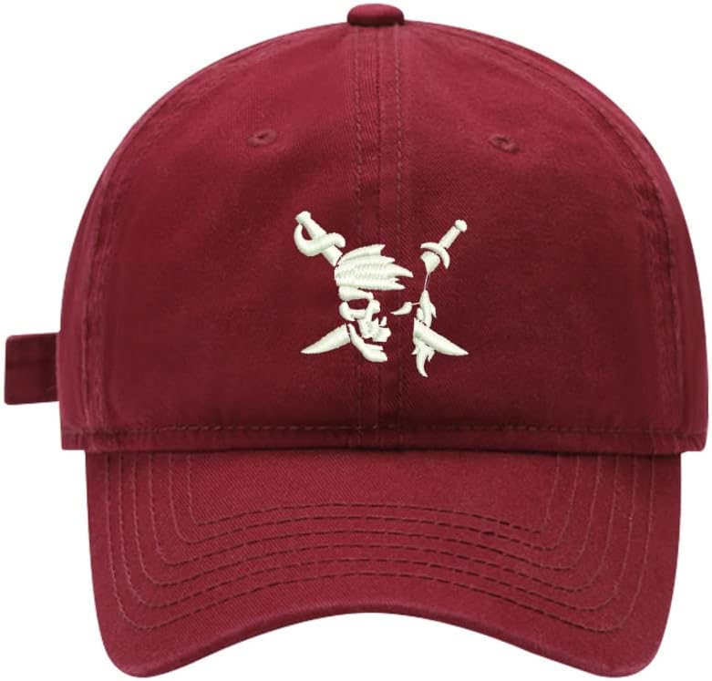 Mens Baseball Caps Pirate Skull & Swords Embroidered Washed Cotton Adjustable Outdoor Dad Hats for Men