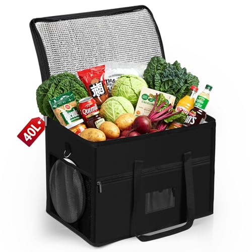 Large Cool Bag, 40L Insulated Cooler Bag, Reusable Grocery Shopping Bags, Foldable Soft Cooler with Reinforced Handles – Thermal Food Delivery Bags for Picnic,Beach, Travel, Camping, BBQ