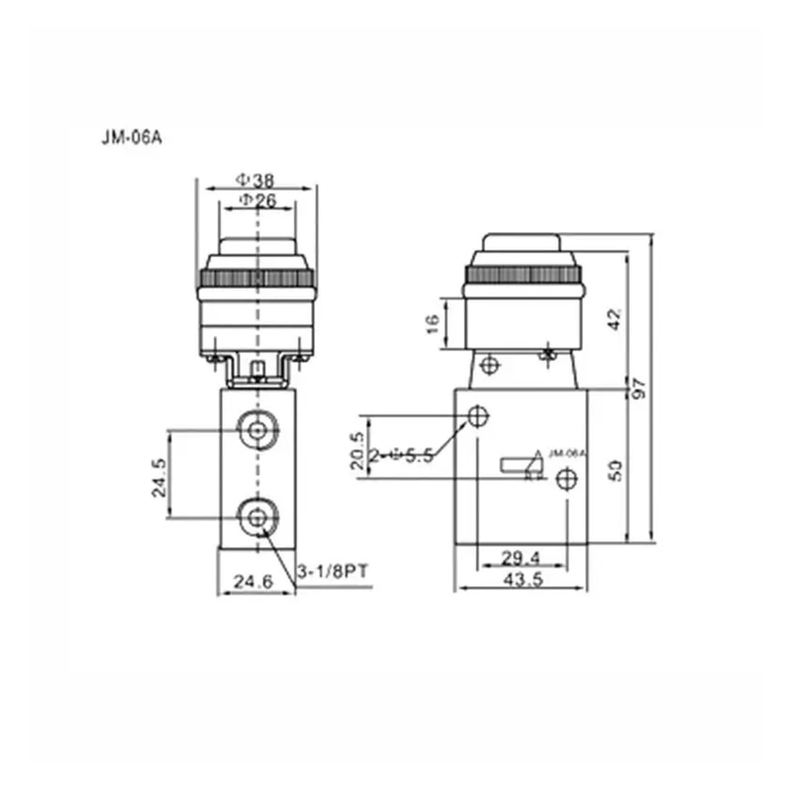 Pneumatisches mechanisches Ventil JM-06A G1/4" 2-Positionen 3-Wege roter Flachknopf