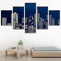 SIGNWIN 5 Panel Canvas Wall Art Modern Art Cityscape Contemporary Expressive Multicolor Photography Places for Home Decorations Ready to Hang - 60