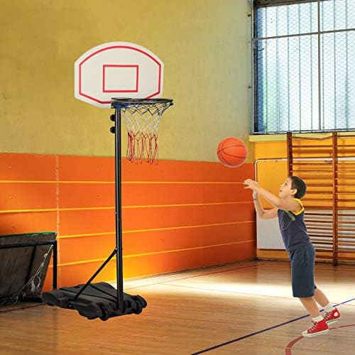 JL Comfurni Basketball Hoop and Stand for Kids, Adjustable 166-208cm Portable Basketball Hoop Net, Indoor Outdoor Play for Children