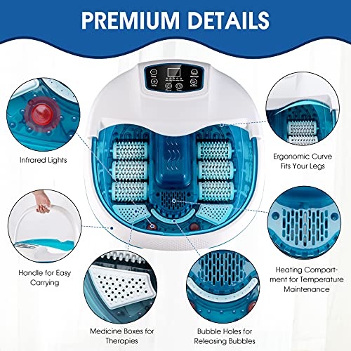 Image of Giantex Foot Bath Massager Feet Spa Tub with Heat Bubbles, 6 Motorized Massage Rollers, Fast Heating, Red Light, Adjustable Temperature & Time,Home Massaging Tub for Feet Relief (Navy)