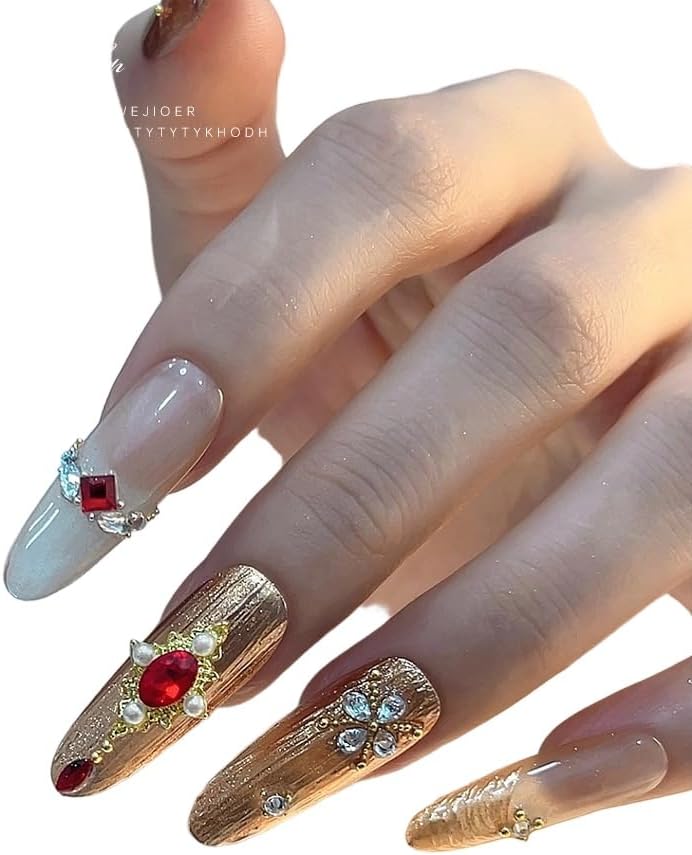 Zircon Nail Charms Gold Border Nail Gems Metal Alloy 6 Color Diamond Pearl Nail Jewels with Rhombus Design 5D Luxury Shiny Rhinestones Nail Art Charms for Women Girls DIY Acrylic Nail 24Pcs - Image 4