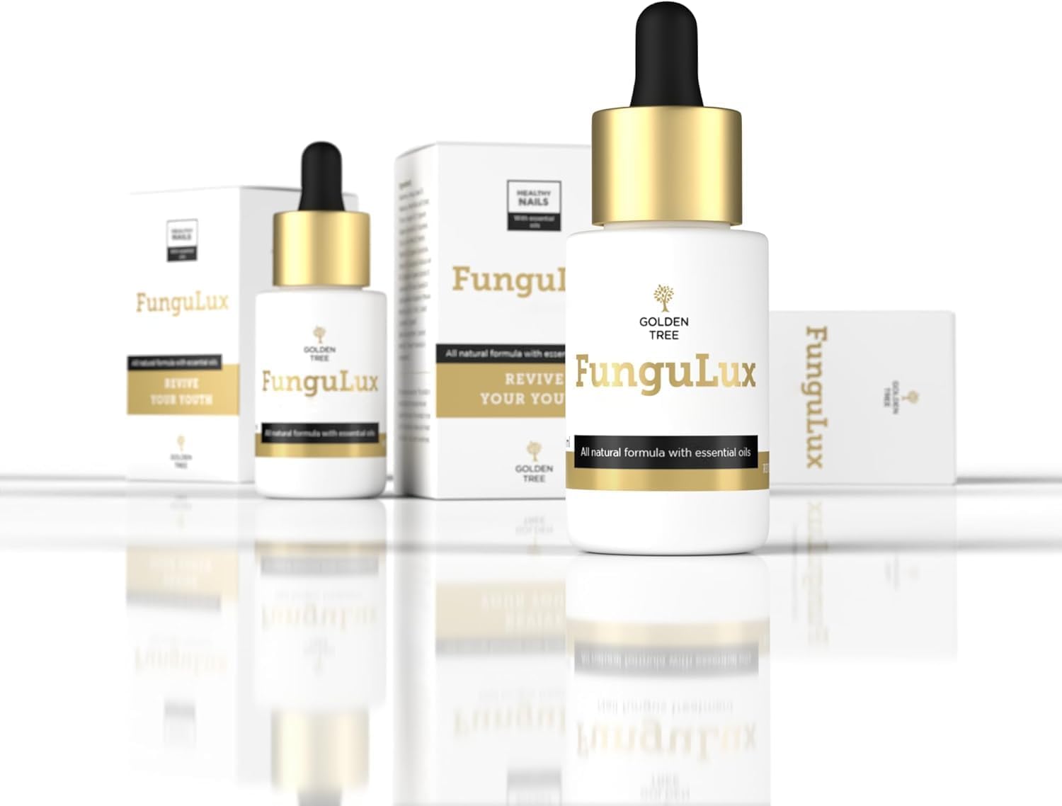 Golden Tree FunguLux Gel Unghie – Cura Unghie con Oli Essenziali – Per Mani e Piedi, Formula Trasparente ad Asciugatura Rapida, 10 ml