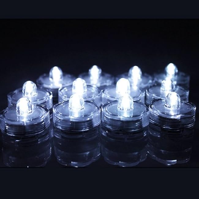 IMAGE Submersible Pond Lights 12 Pack LED Underwater Tea Lights Battery Operated Candles for Vase Water Tank Wedding Party Home Decor Floral Cool White