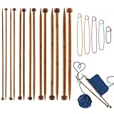 Bamboo Knitting Needles Set, Aluminum Pins & Bamboo Single-Pointed Needles, 7 Sizes Long Wooden Knitting Needles Knittin-g Supplies for Scarf, Socks & Baby Sweaters(Color:Wood)