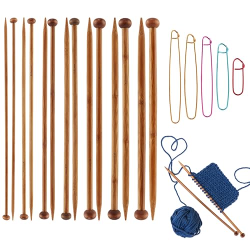 7 Pairs Bamboo Knitting Needles Set, Long Wooden Knitting Needles,