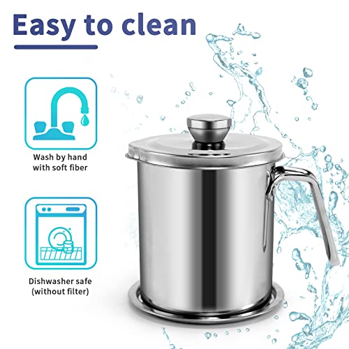 Luvan Bacon Grease Container, 8Cup /68 Oz/2L Grease Strainer Cooking Oil Filter, Stainless Steel Filter Oil Pot Grease Can For Kitchen With Strainer, Ideal For Storing Hot Frying Oil,Fat,Cooking Oil #TOP4